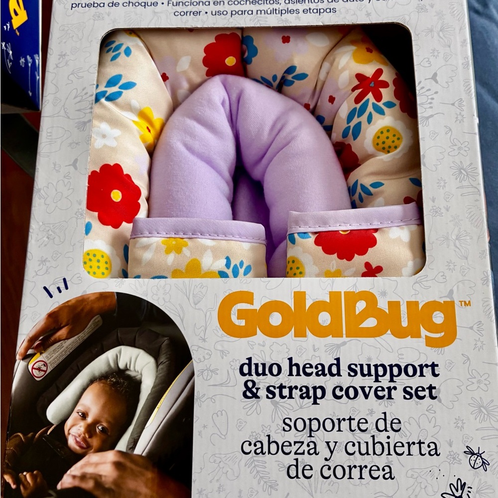 GoldBug Duo Head Support & Strap Cover Set - Purple and Multicolor